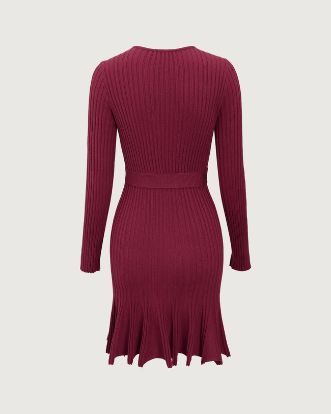 Wine Red Wrap Sweater Mini Dress & Reviews - Wine Red