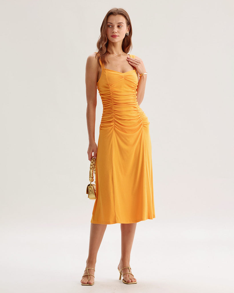 Women Knitted Viscose Dresses Orange Dresses - RIHOAS