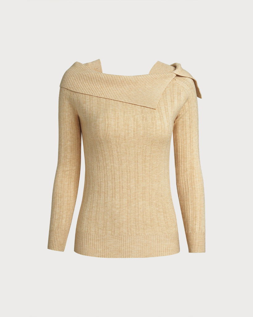 Women Knitted Viscose Knits Khaki Tops - RIHOAS