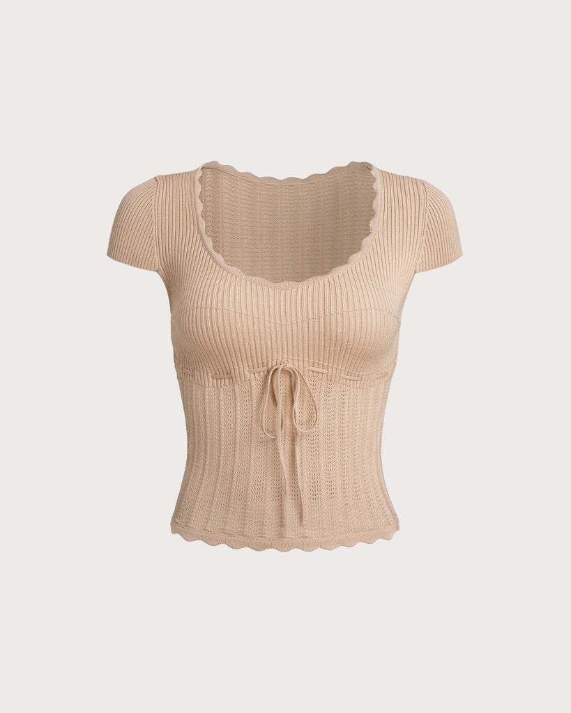 Women Knitted Viscose Knits Khaki Tops - RIHOAS