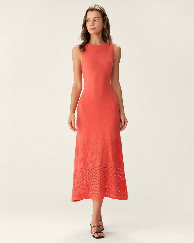 Women Knitted Viscose Midi Dresses Red Dresses - RIHOAS