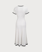 Women's White Contrasting Sweater Midi Dress