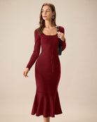 Women Knitted Viscose Sweater Dress Red Dresses - RIHOAS