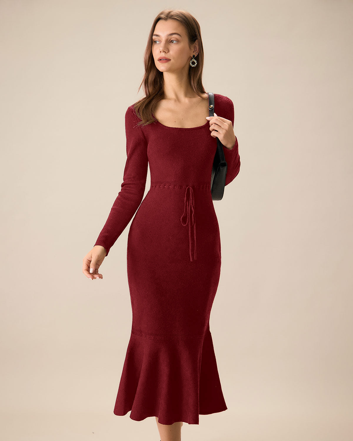 Red Square Neck Mermaid Sweater Dress & Reviews - Red - Dresses | RIHOAS Red Square Neck Mermaid Sweater Dress & Reviews - Red - Dresses | RIHOAS