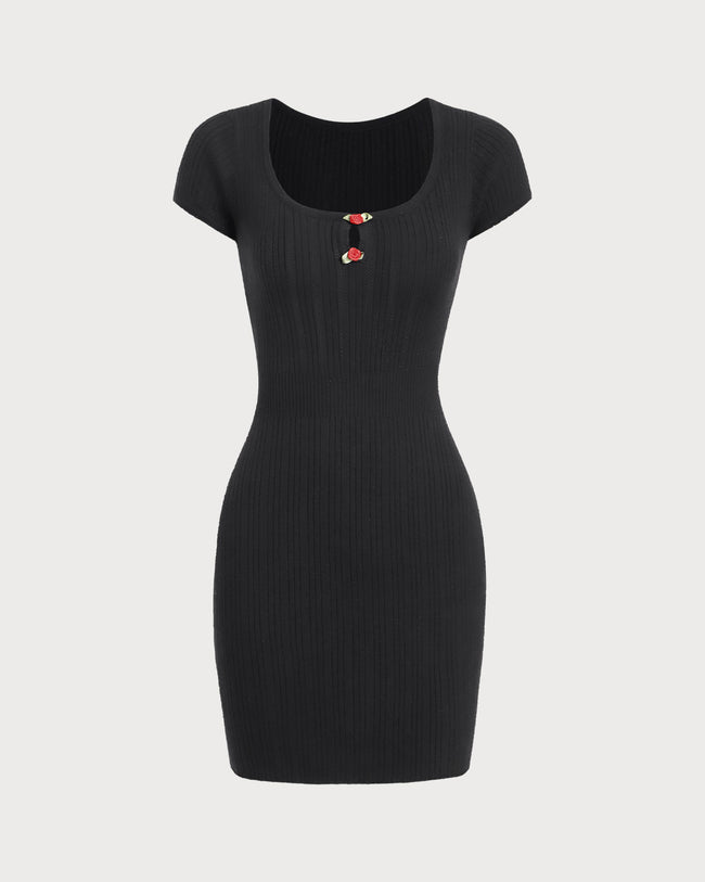 Women Knitted Viscose Sweater Dresses Black Dresses - RIHOAS