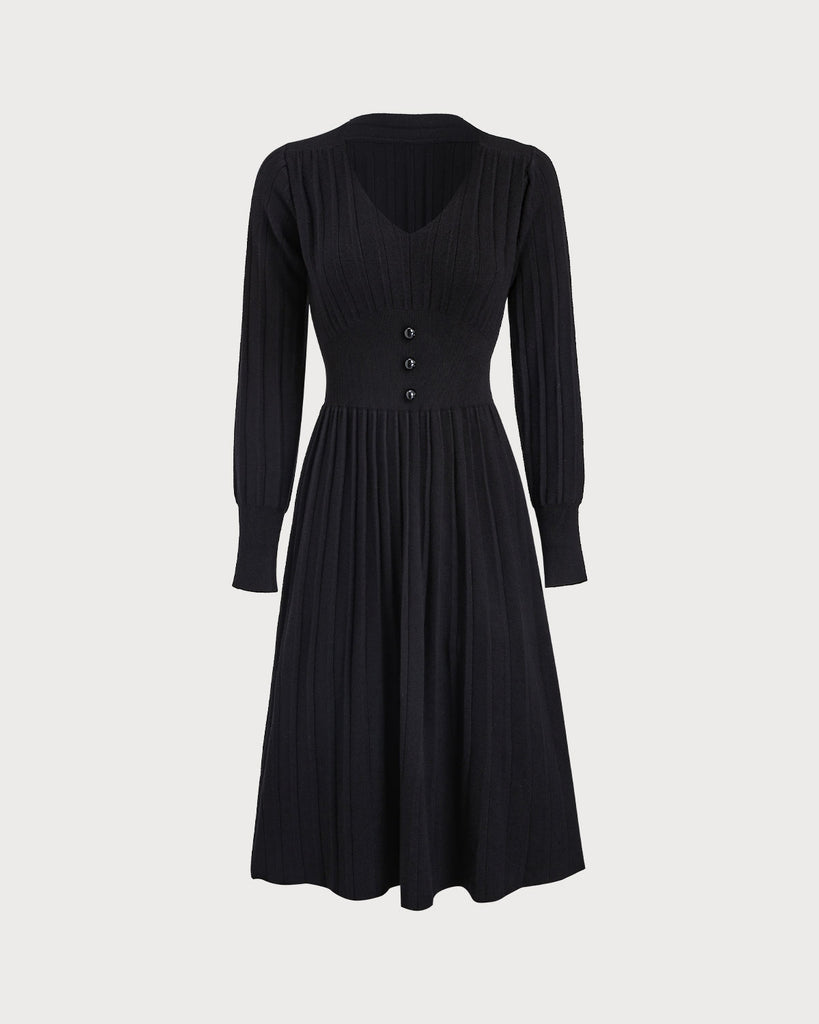 Women Knitted Viscose Sweater Dresses Black Dresses - RIHOAS