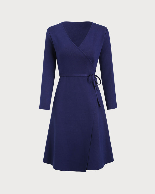 Women Knitted Viscose Sweater Dresses Navy Dresses - RIHOAS