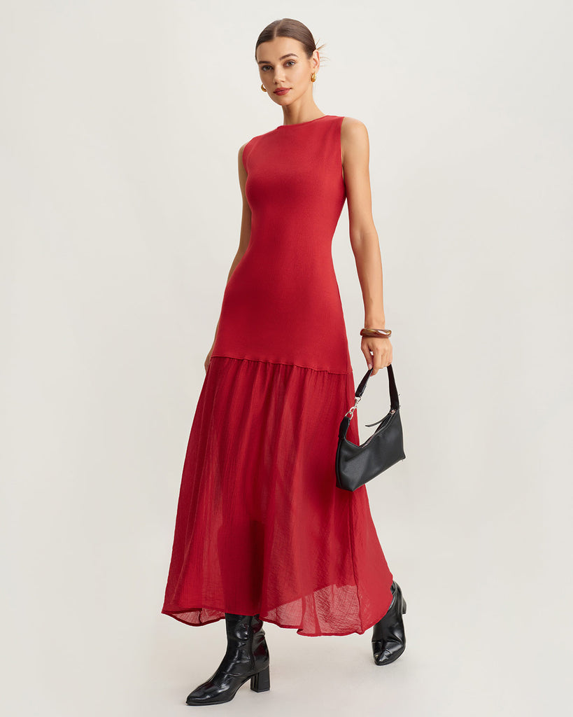 Women Knitted Viscose Sweater Dresses Red Dresses - RIHOAS