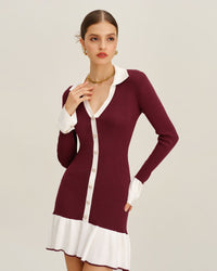 Women Knitted Viscose Sweater Dresses Wine Red Dresses - RIHOAS
