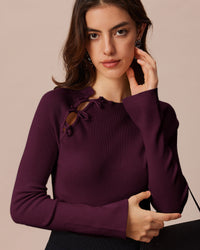 Women Knitted Viscose Sweaters Purple Tops - RIHOAS