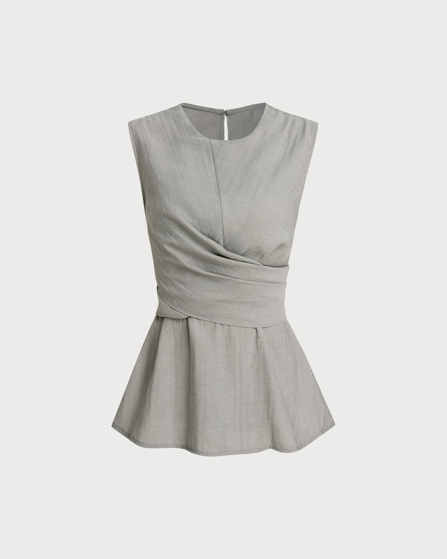 Grey Round Neck Wrap Tank Top & Reviews - Grey - Tops | RIHOAS