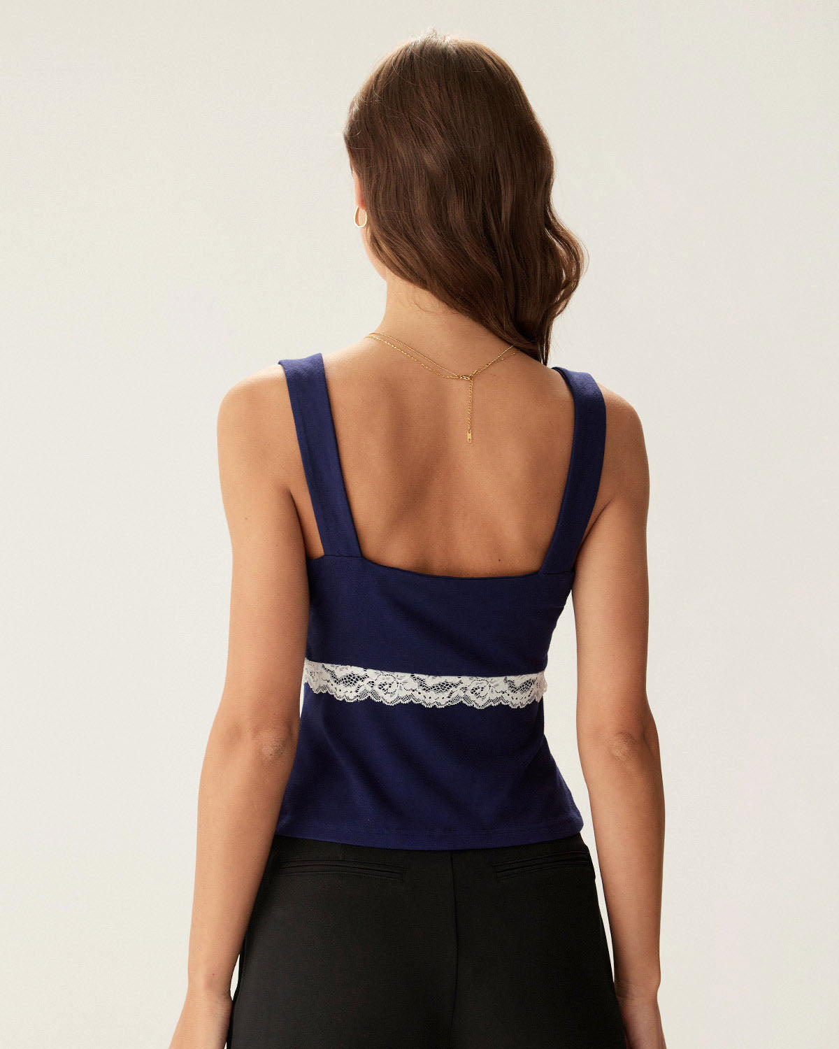 Navy Lace Square Neck Cami Top - RIHOAS