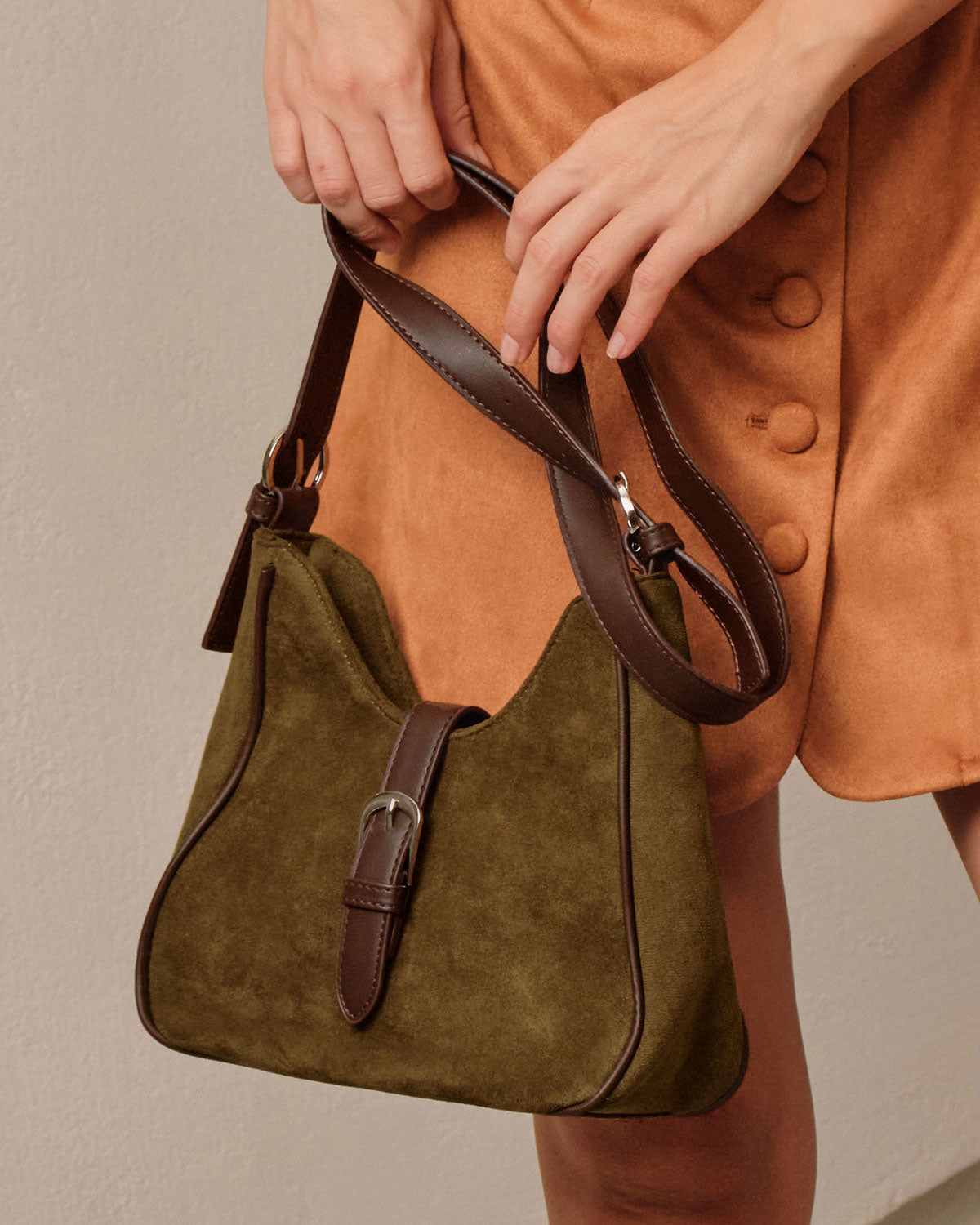 Women Suede Shoulder Bag Brown Bags - RIHOAS