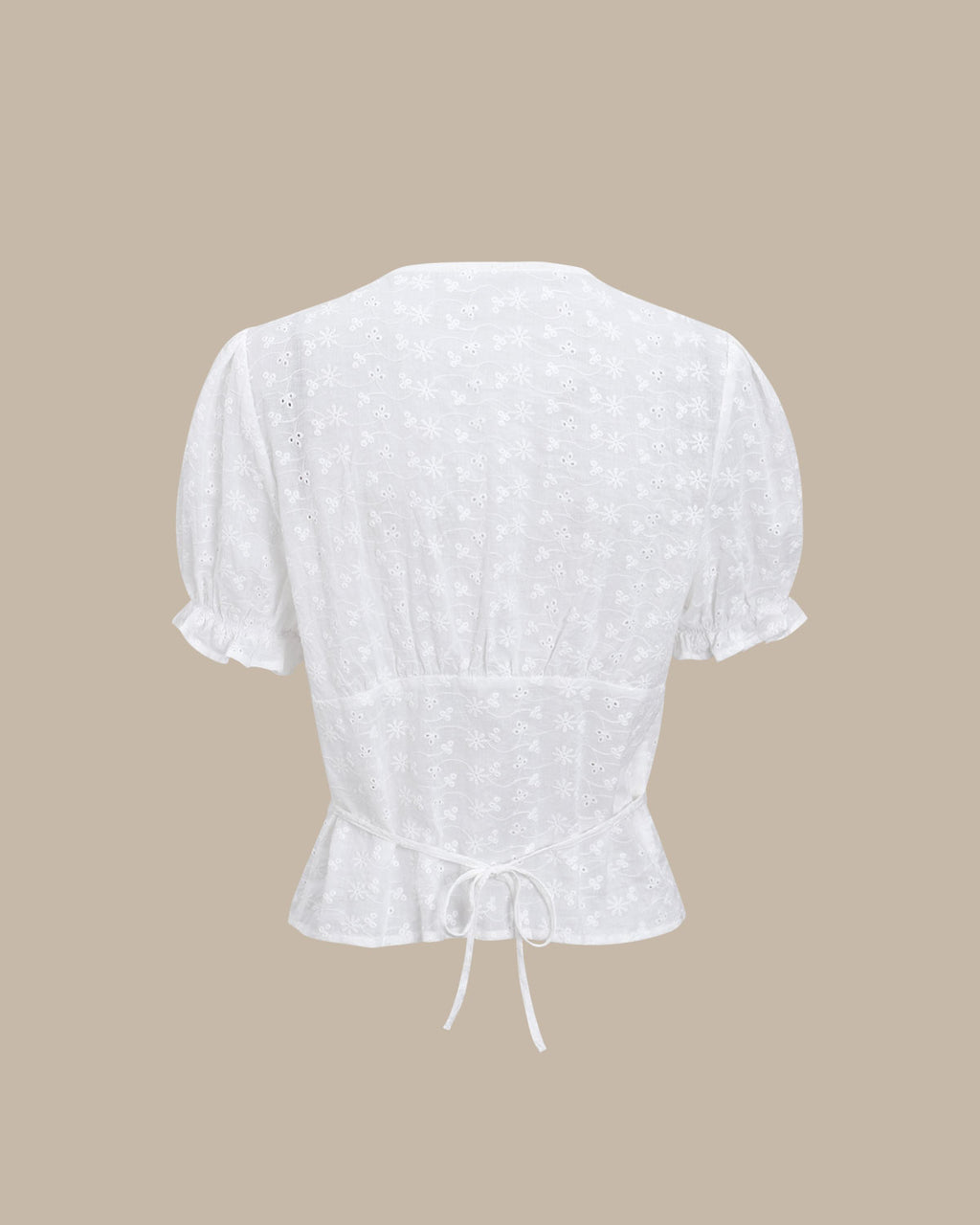 White Floral Puffed Sleeve Blouse 