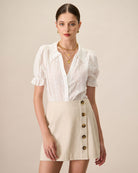 Women's White Collared Lace Embroidery Cotton Blouse