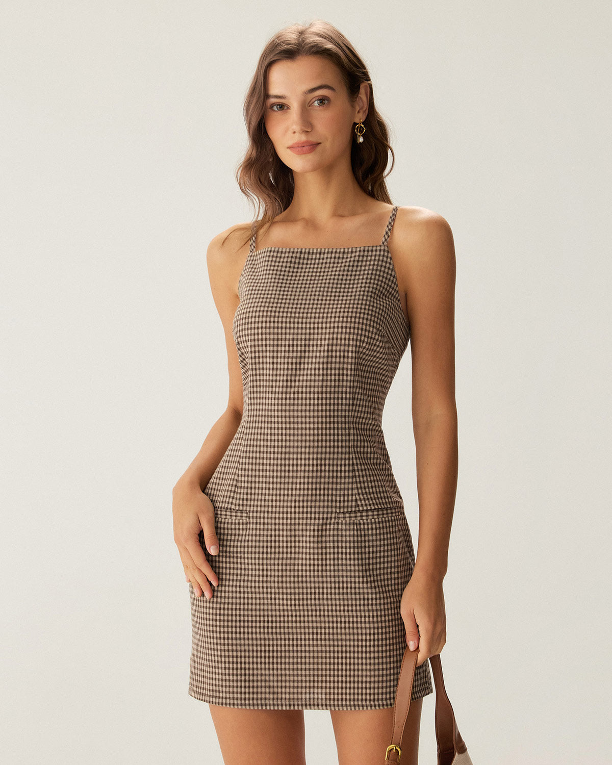 Rihoas Brown Plaid Sheath Dress | Square Neck Mini for Fall Layering Over Turtlenecks, Brown / XL Rihoas Brown Plaid Sheath Dress | Square Neck Mini for Fall Layering Over Turtlenecks, Brown / XL