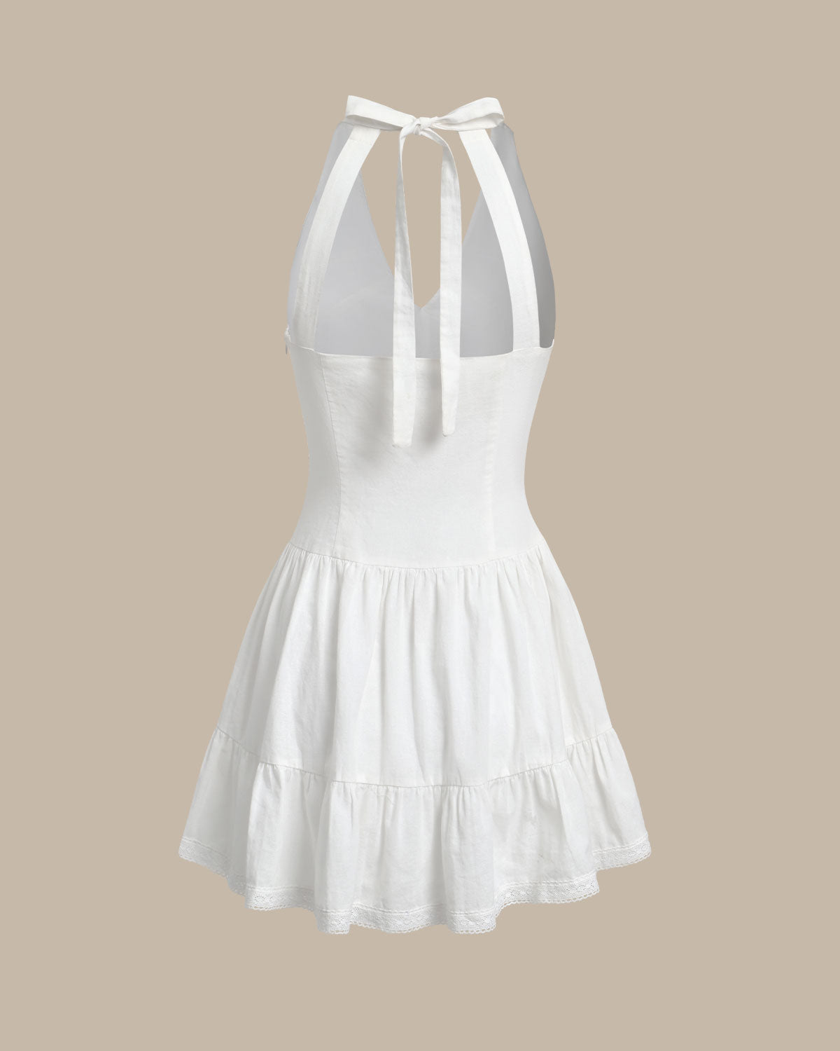 White V Neck Pleated Backless Mini Dress - RIHOAS