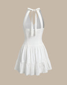 White V Neck Pleated Backless Mini Dress - RIHOAS