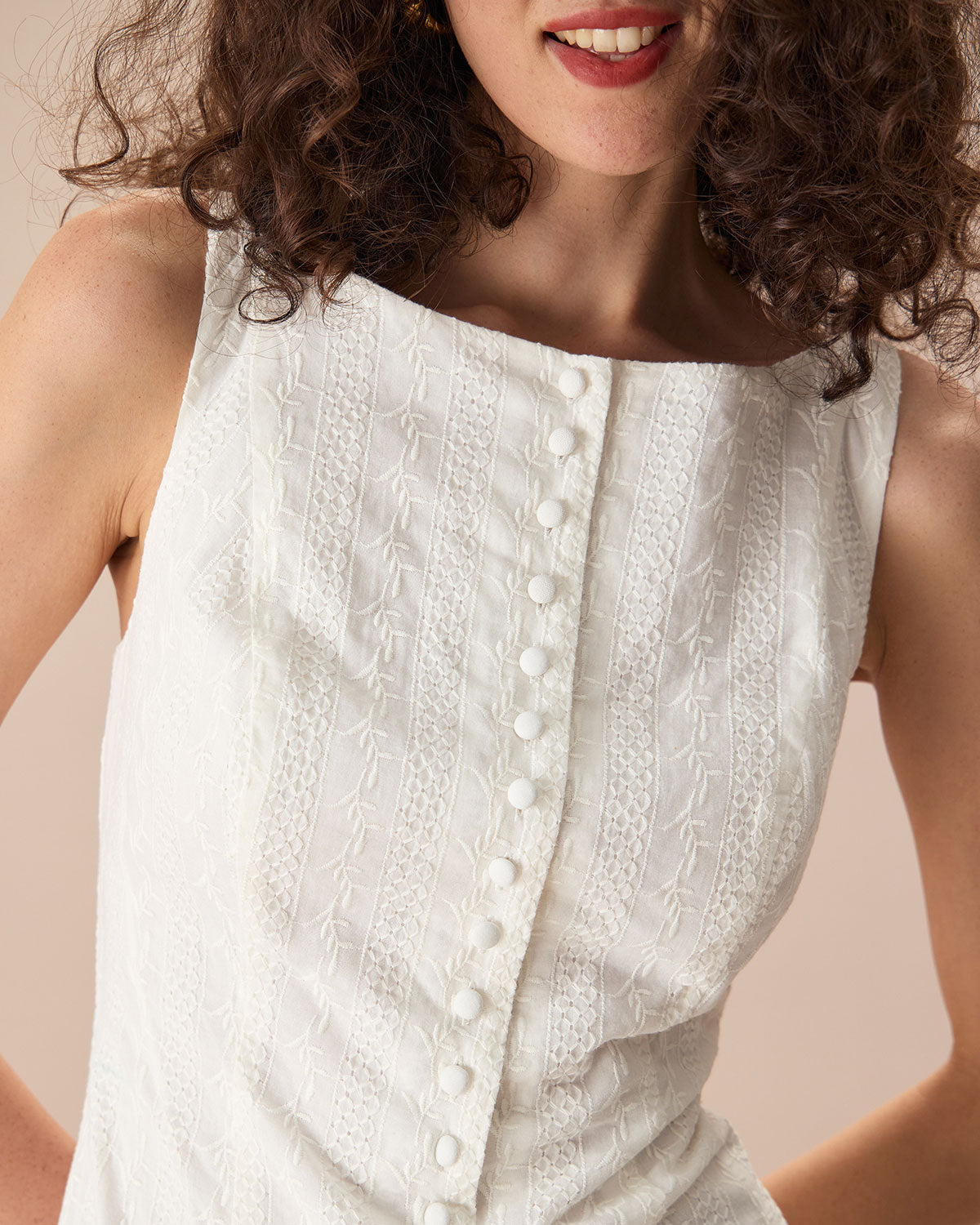 Women's White Boat Neck Jacquard Cotton Mini Dress & Reviews - White - Dresses