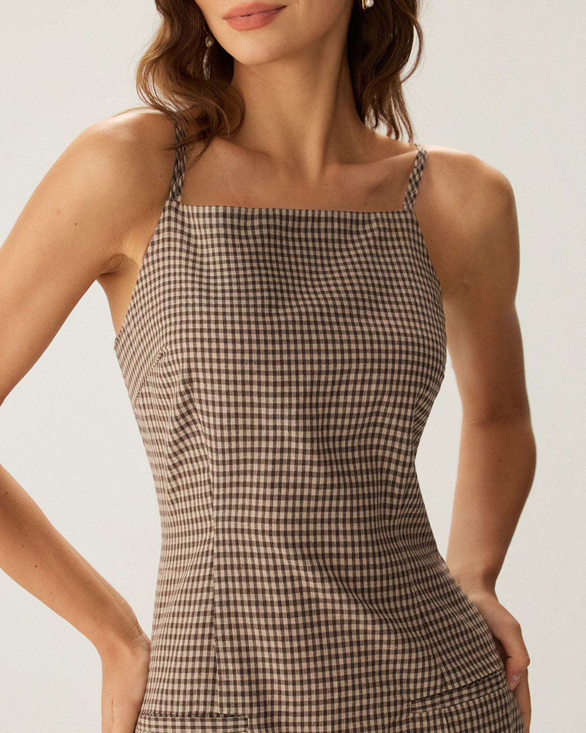 Rihoas Brown Plaid Sheath Dress | Square Neck Mini for Fall Layering Over Turtlenecks, Brown / XL Rihoas Brown Plaid Sheath Dress | Square Neck Mini for Fall Layering Over Turtlenecks, Brown / XL