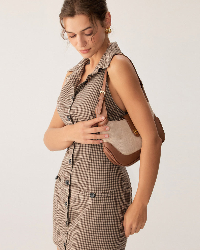 Brown Plaid Button Sleeveless Mini Dress - RIHOAS