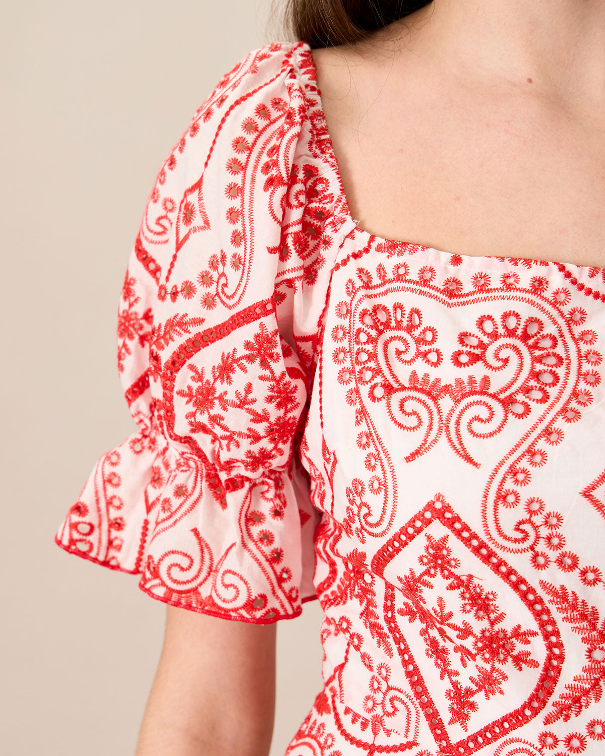 Women's Geometric Embroidery Ruffle Cotton Midi Dress & Reviews - Red - Dresses | RIHOAS Women's Geometric Embroidery Ruffle Cotton Midi Dress & Reviews - Red - Dresses | RIHOAS