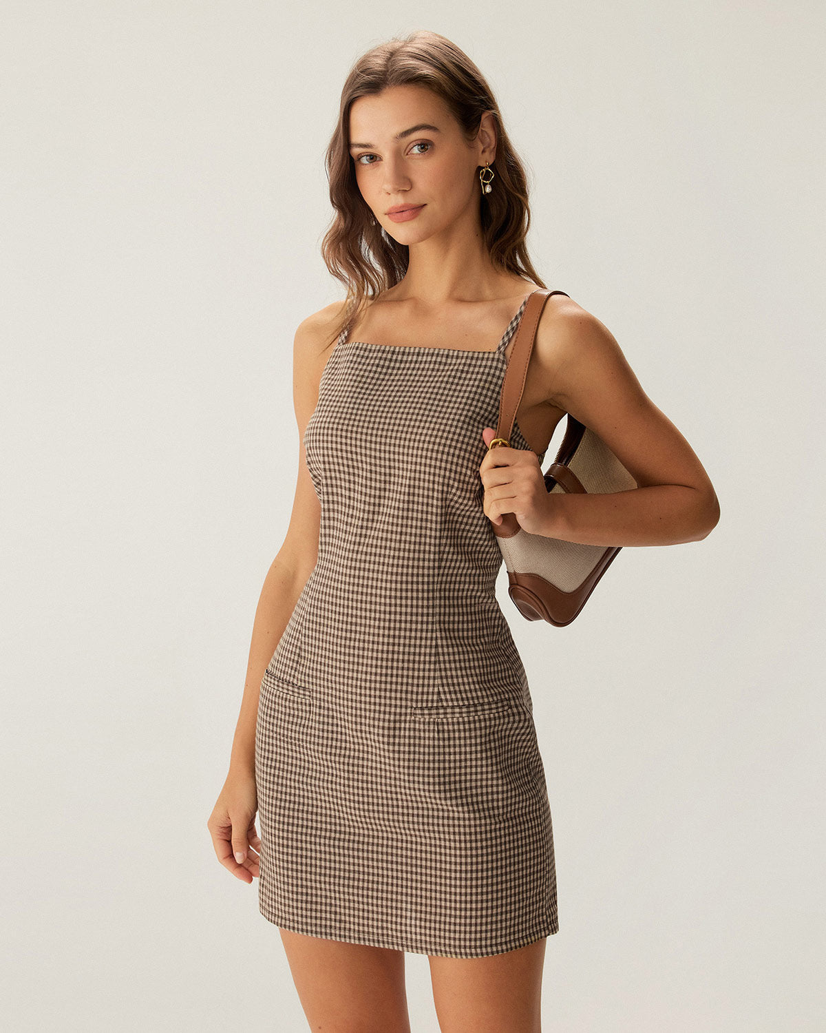 Rihoas Brown Plaid Sheath Dress | Square Neck Mini for Fall Layering Over Turtlenecks, Brown / XL Rihoas Brown Plaid Sheath Dress | Square Neck Mini for Fall Layering Over Turtlenecks, Brown / XL