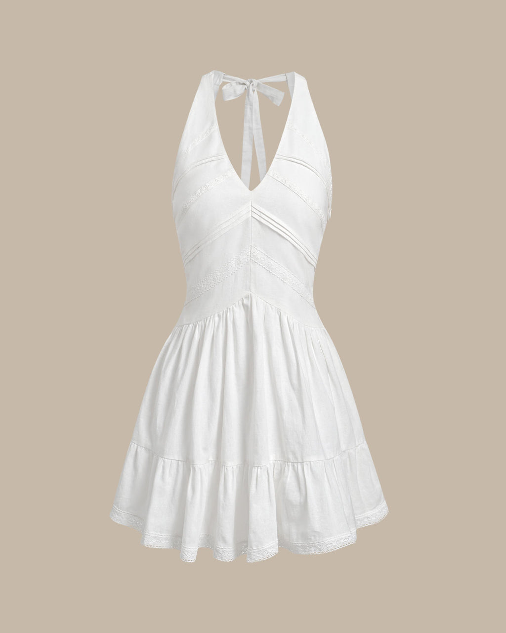 White V Neck Pleated Backless Mini Dress - RIHOAS