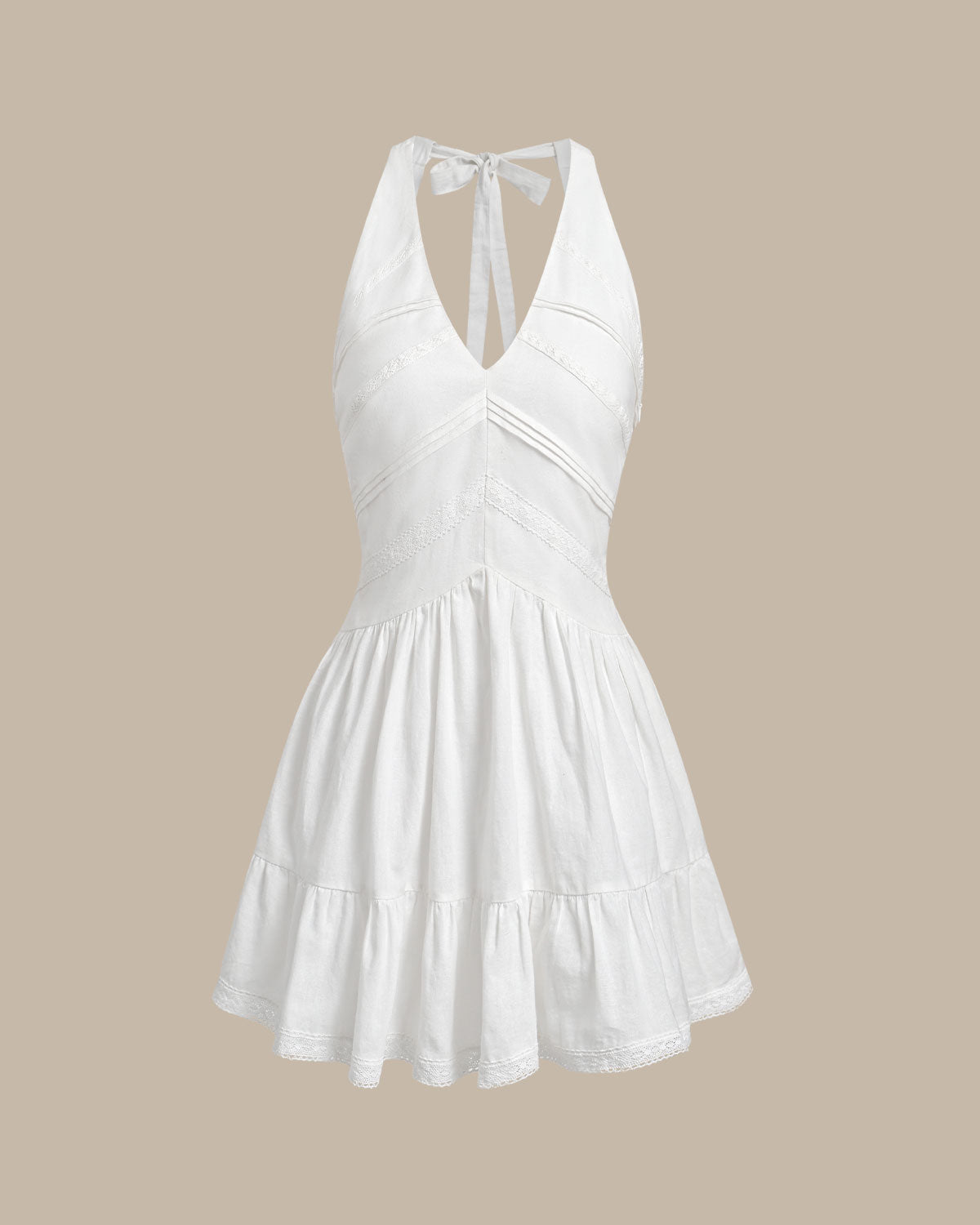 White V Neck Pleated Backless Mini Dress - RIHOAS