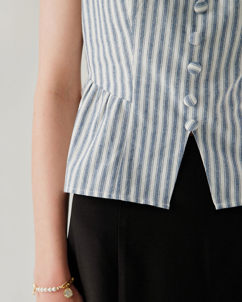 Blue Striped Square Neck Tank Top - RIHOAS