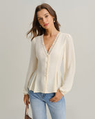 Women Woven Polyester Blouses Apricot Tops - RIHOAS