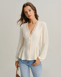 Women Woven Polyester Blouses Apricot Tops - RIHOAS