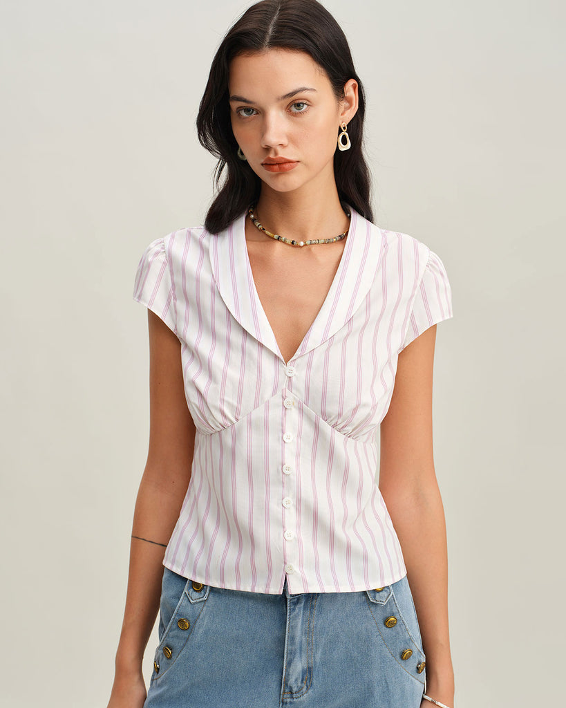 Women Woven Polyester Blouses Pink Tops - RIHOAS