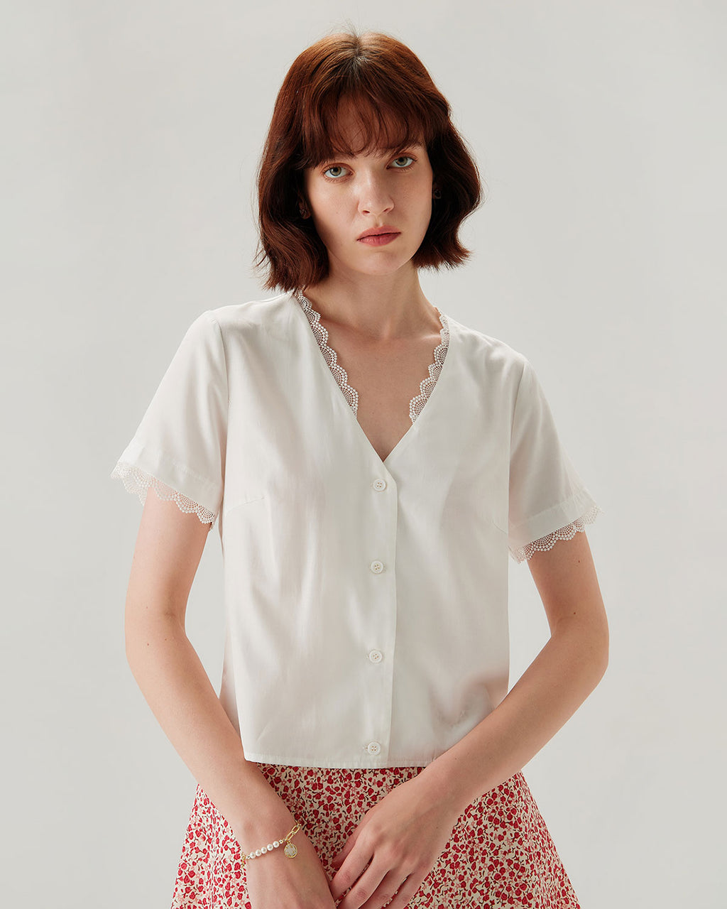 White Lace V-neck Blouse - RIHOAS