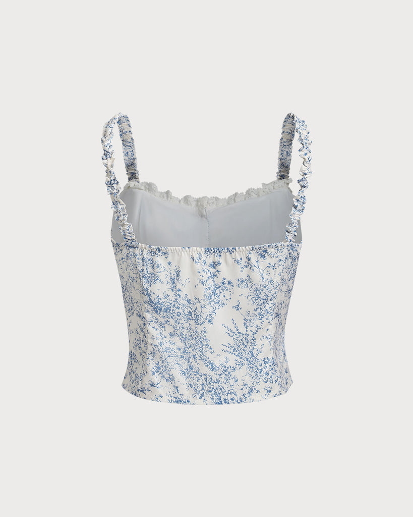Blue Floral Ruched Cami Top