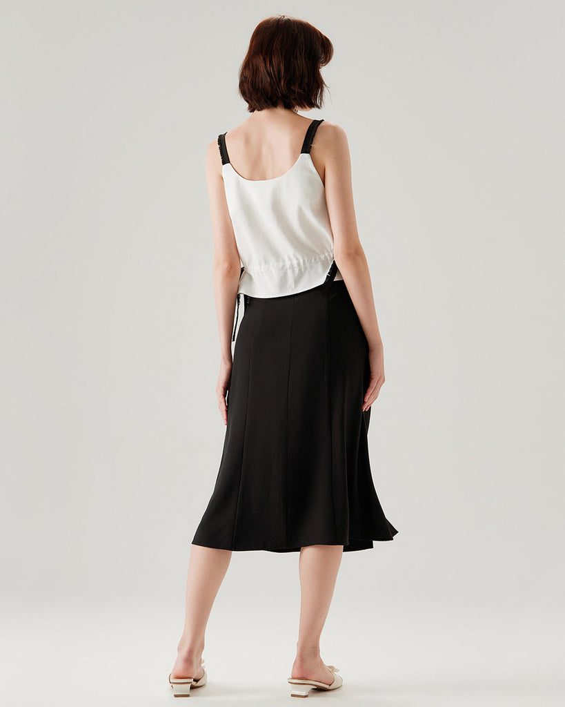 White Contrast Square Neck Tank Top - RIHOAS