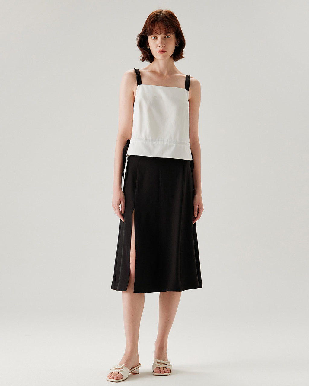 White Contrast Square Neck Tank Top - RIHOAS