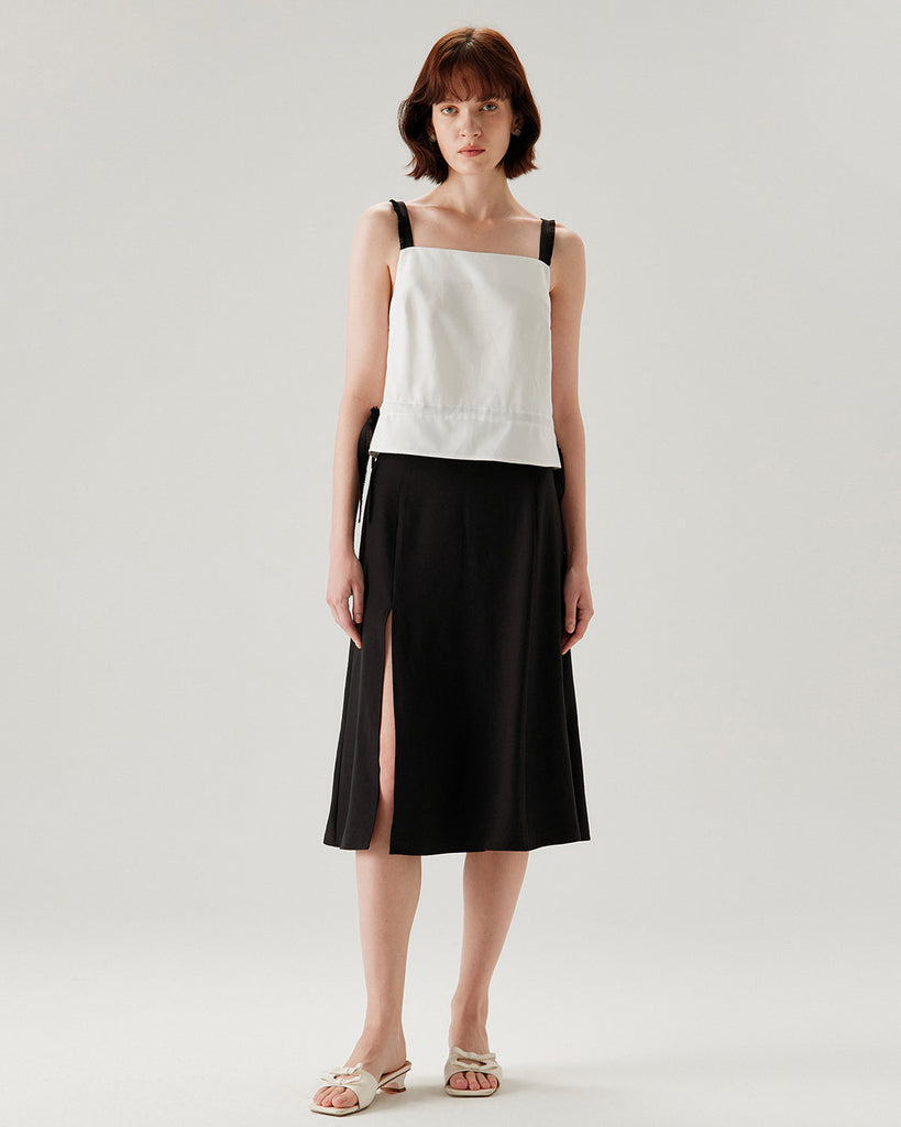 White Contrast Square Neck Tank Top - RIHOAS
