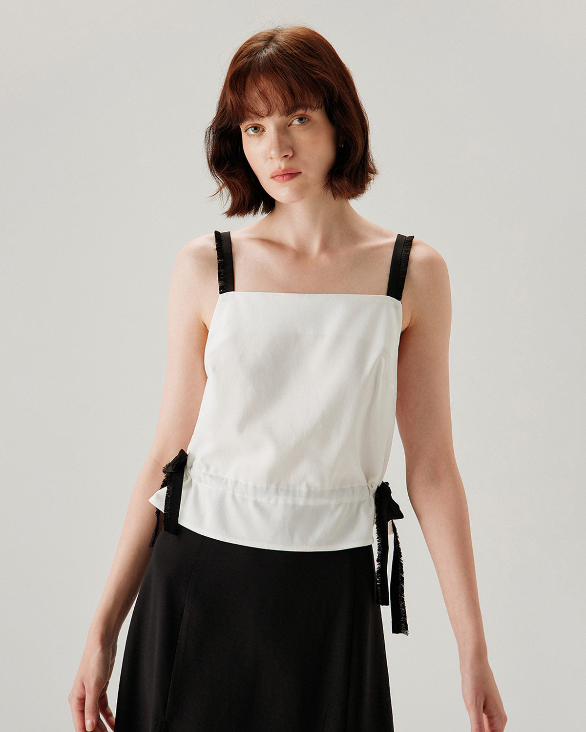 White Contrast Square Neck Tank Top - RIHOAS