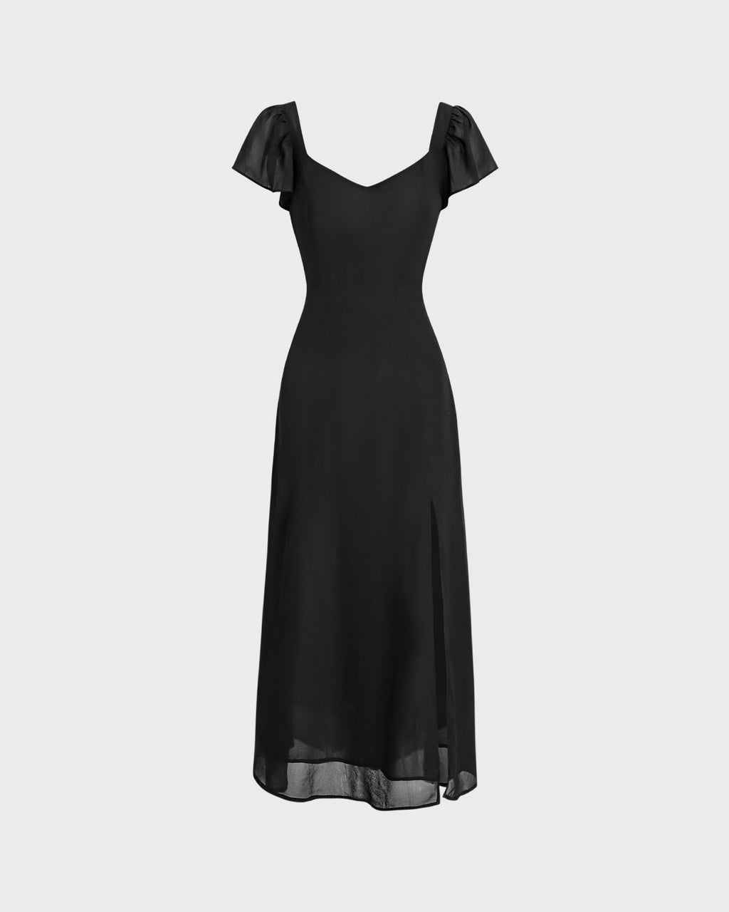 Black Sweetheart Neck Chiffon Maxi Dress - RIHOAS