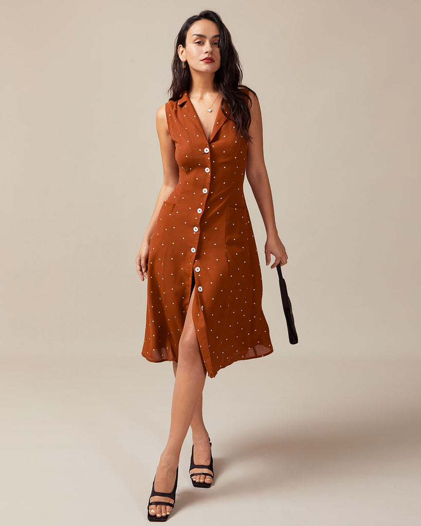 Women Woven Polyester Dresses Brown Dresses - RIHOAS
