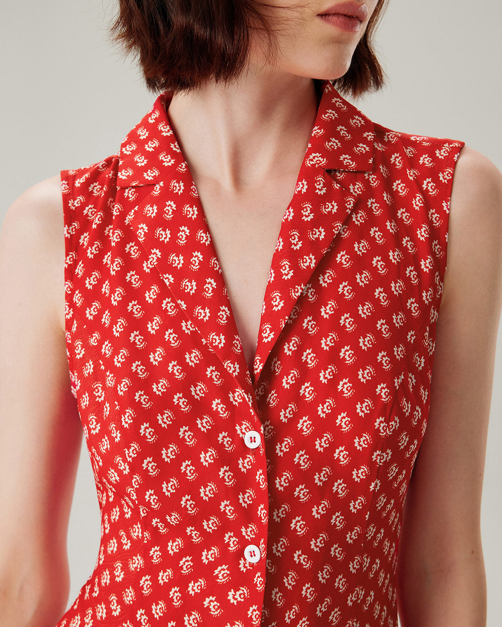 Red Floral Button Sleeveless Maxi Dress - RIHOAS