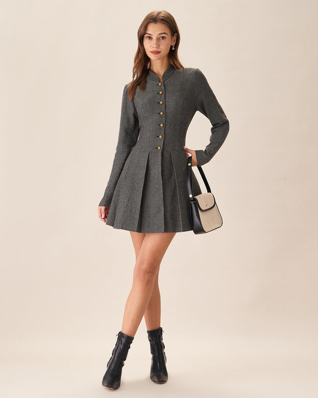 Tailored Notch Neck Pleated Mini Dress | boohoo USA