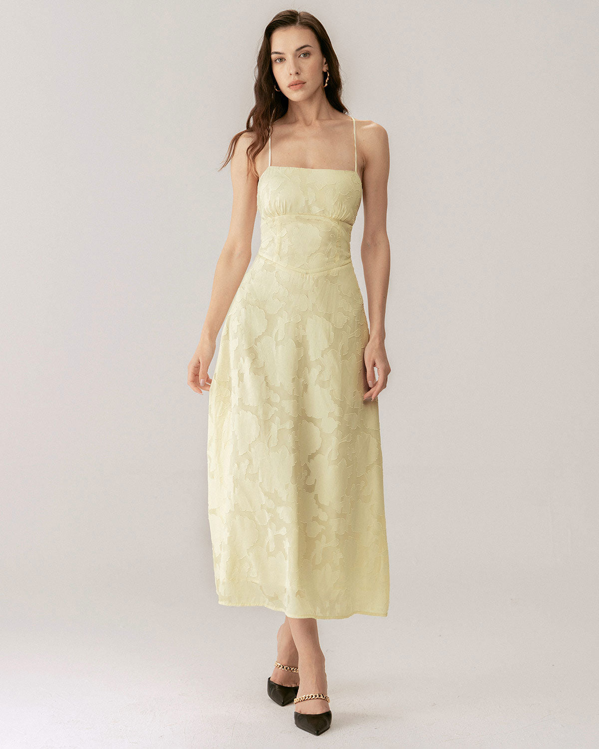 Yellow Jacquard Corset Slip Maxi Dress