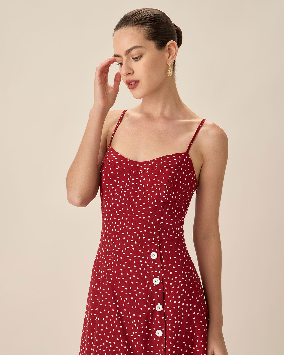 Red polka dot slip dress discount