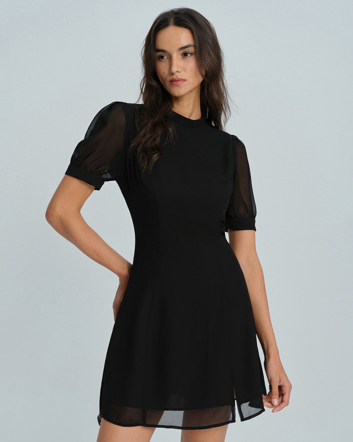 Black Mock Neck Mini Dress & Reviews - Black - Dresses | RIHOAS Black Mock Neck Mini Dress & Reviews - Black - Dresses | RIHOAS