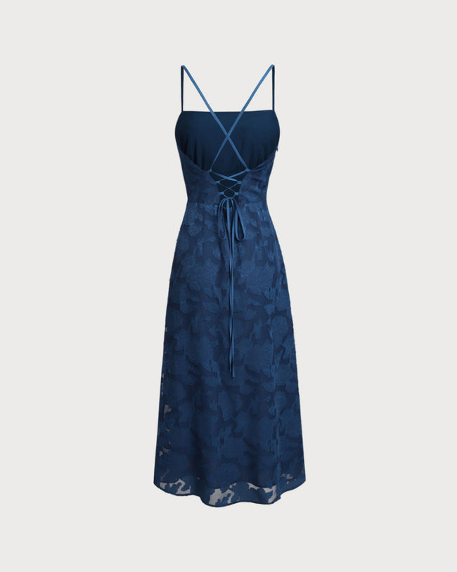 Navy Jacquard Slip Backless Maxi Dress & Reviews - Navy