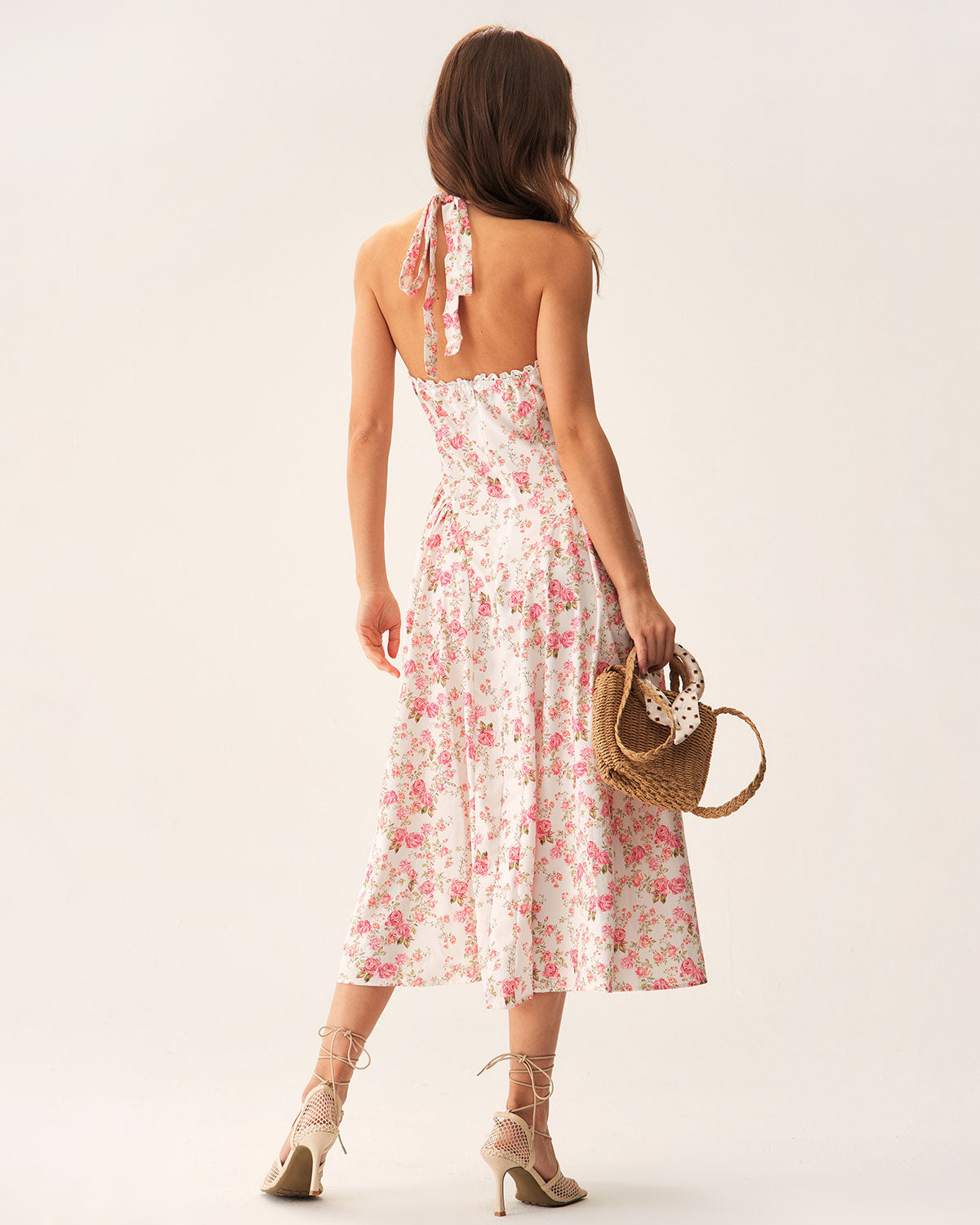 Pink Floral Halter Midi Dress Pink Floral Halter Midi Dress