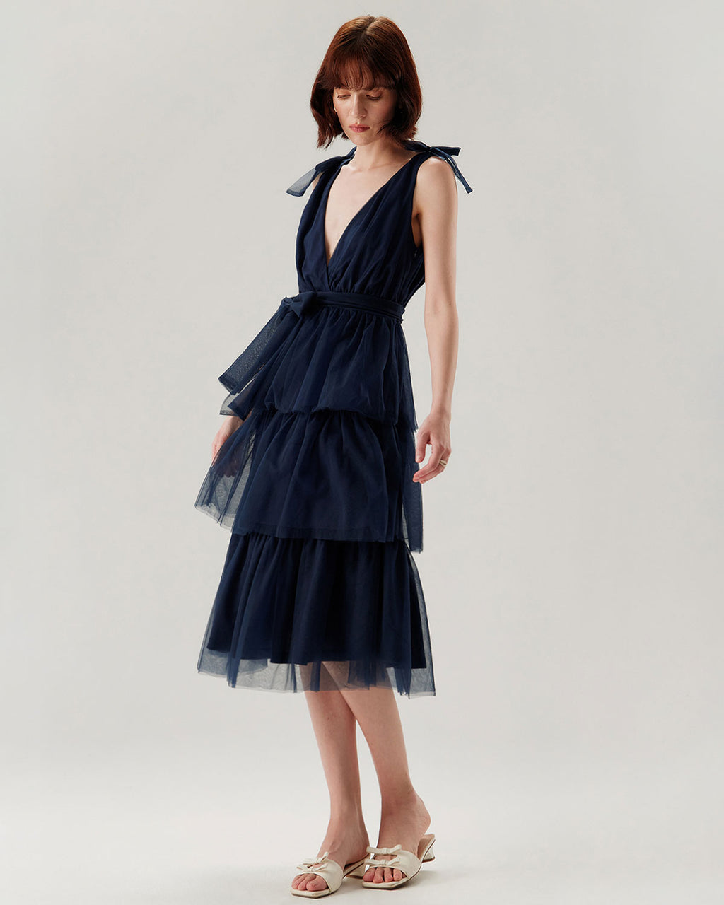 Navy Tiered Backless Maxi Dress - RIHOAS