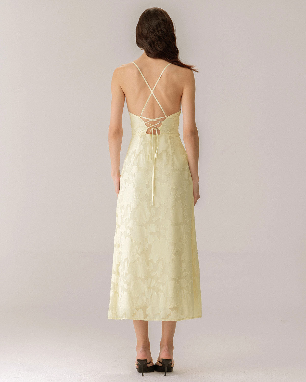 Yellow Jacquard Corset Slip Maxi Dress